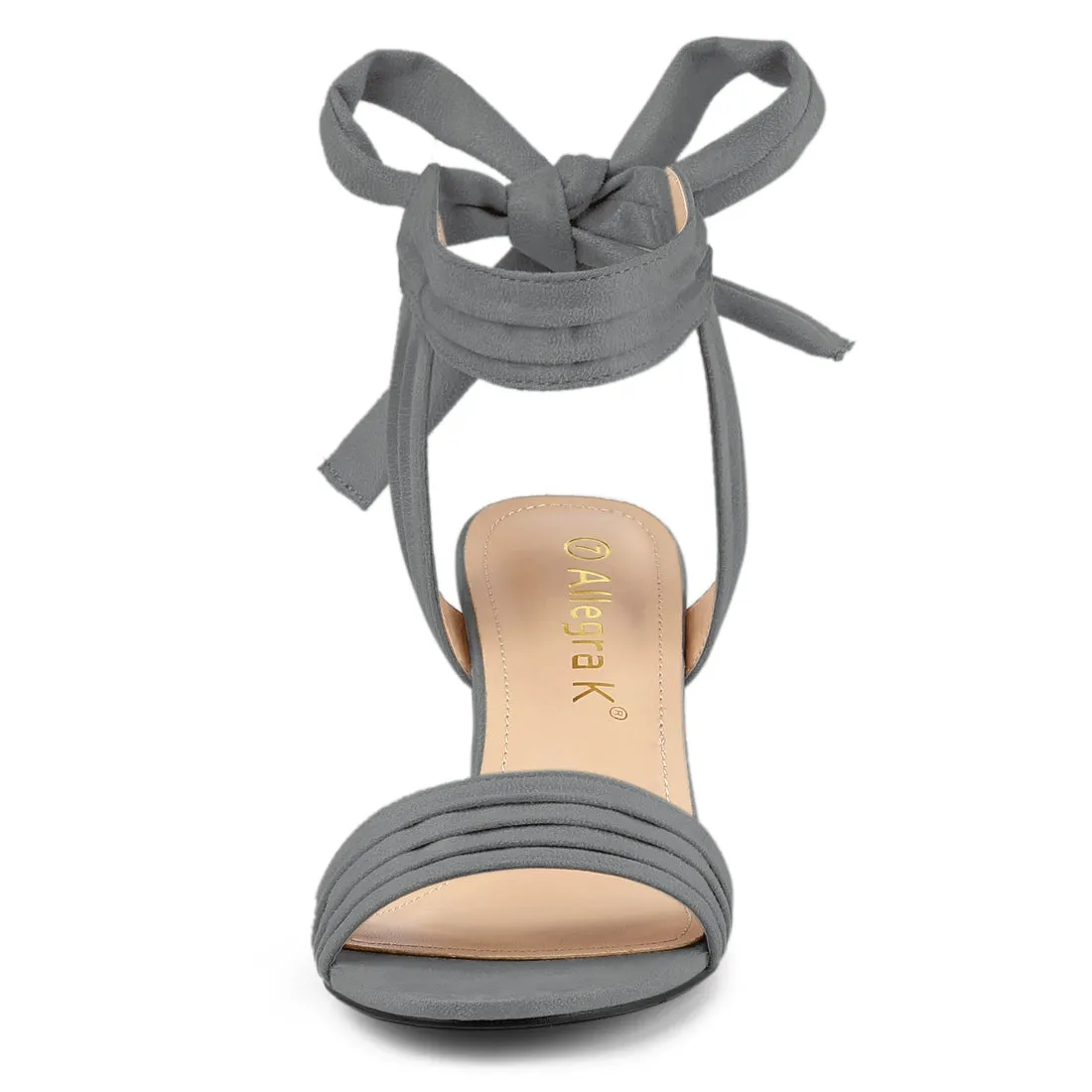 Faux Suede Open Toe Ankle Tie Back Block Heel Sandals