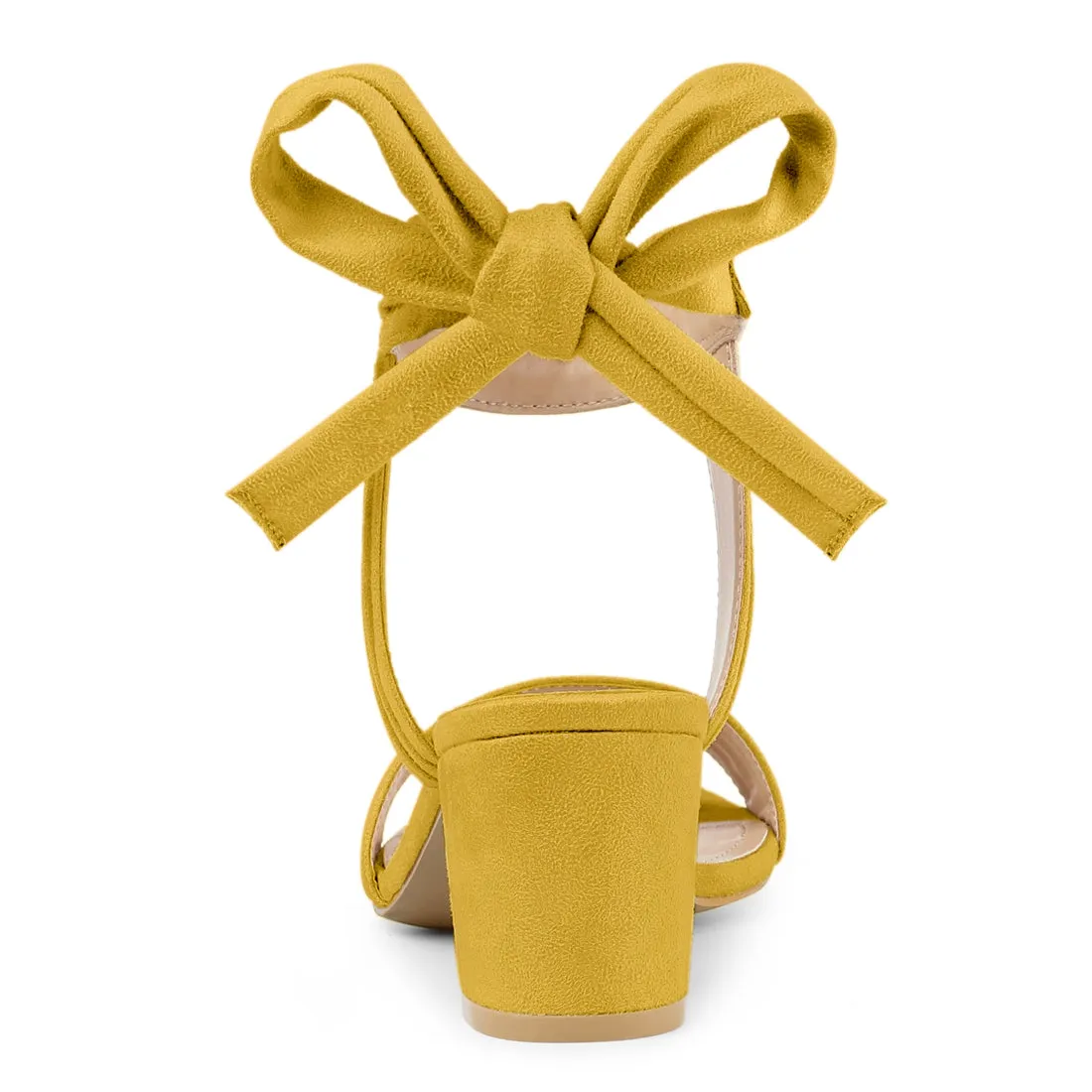 Faux Suede Open Toe Ankle Tie Back Block Heel Sandals