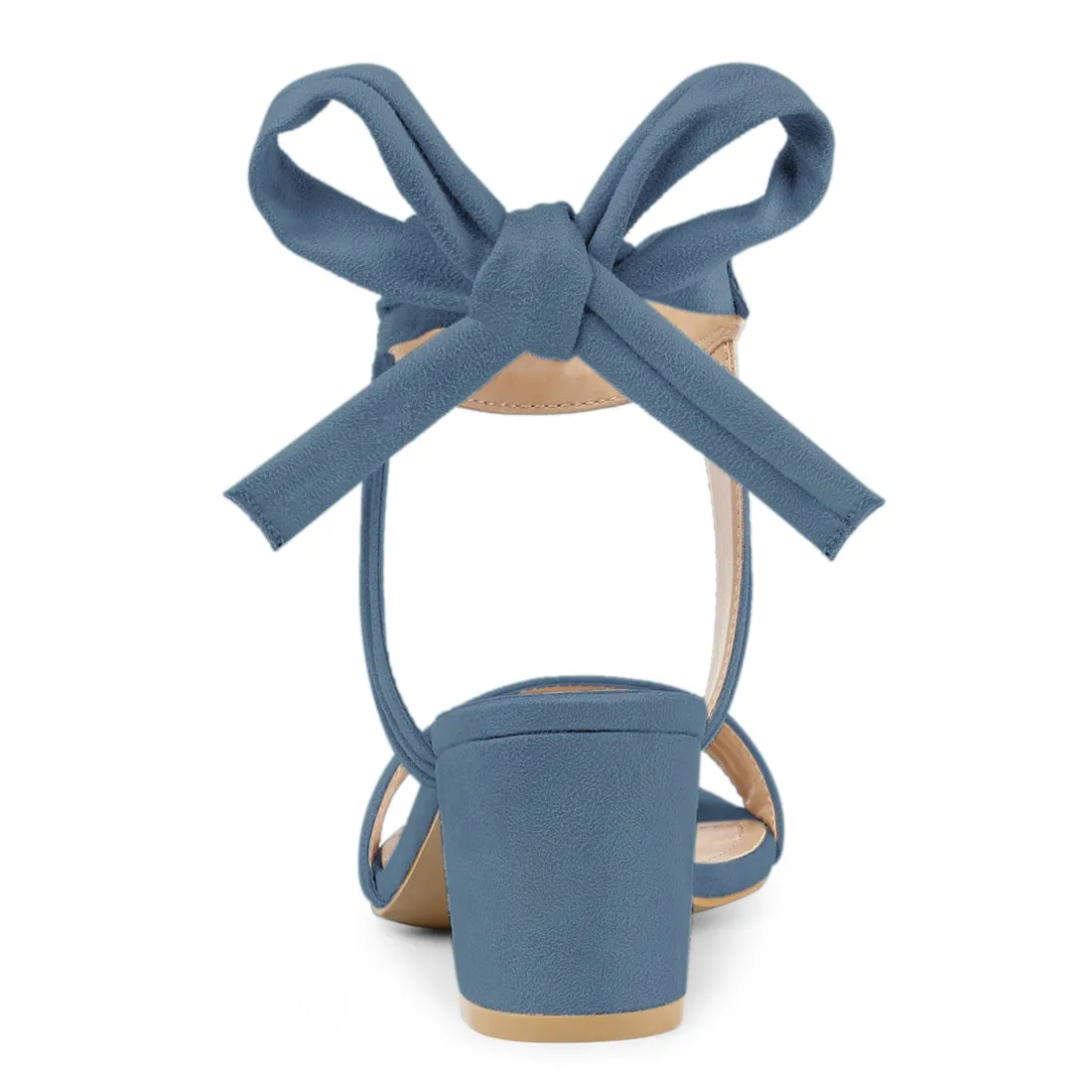 Faux Suede Open Toe Ankle Tie Back Block Heel Sandals