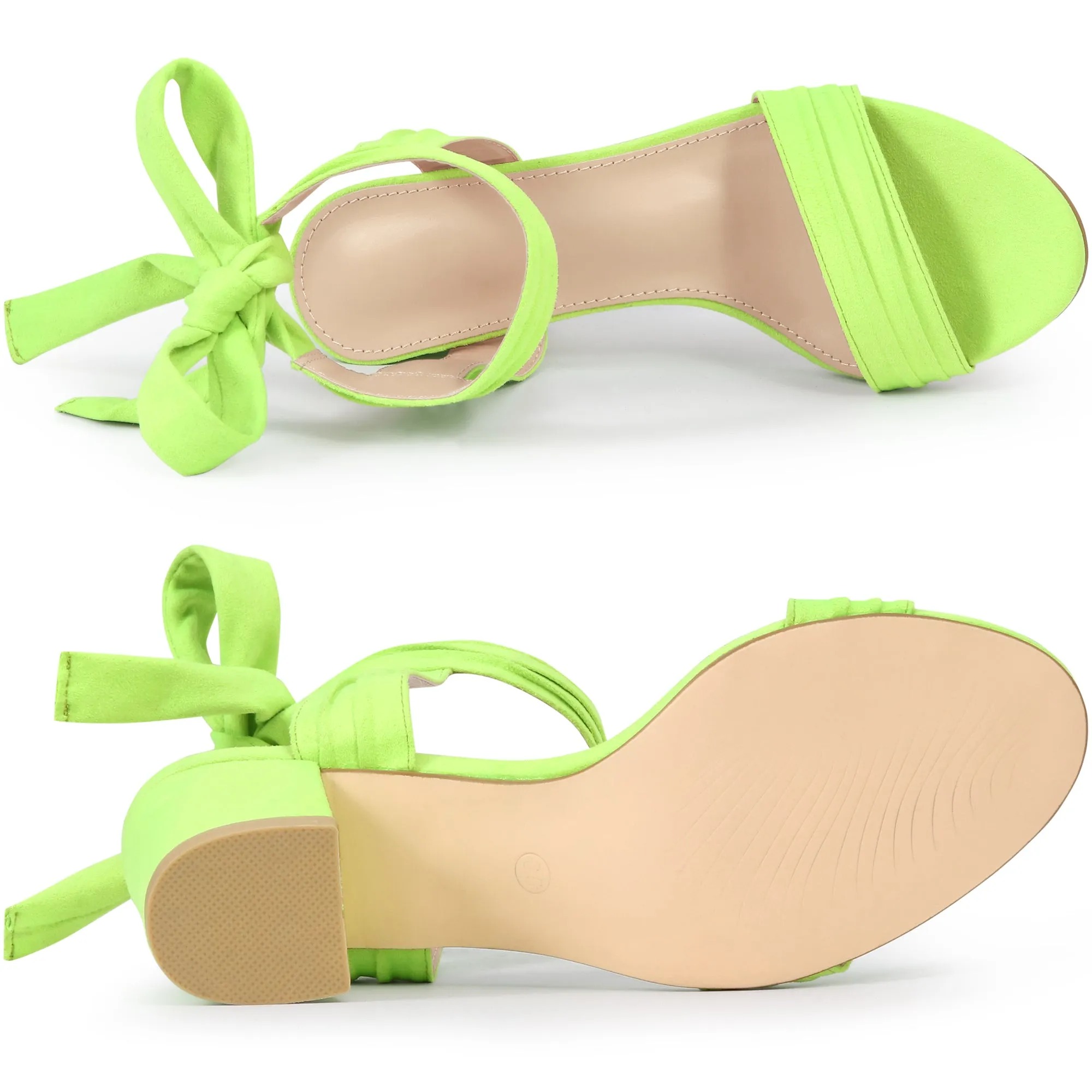 Faux Suede Open Toe Ankle Tie Back Block Heel Sandals
