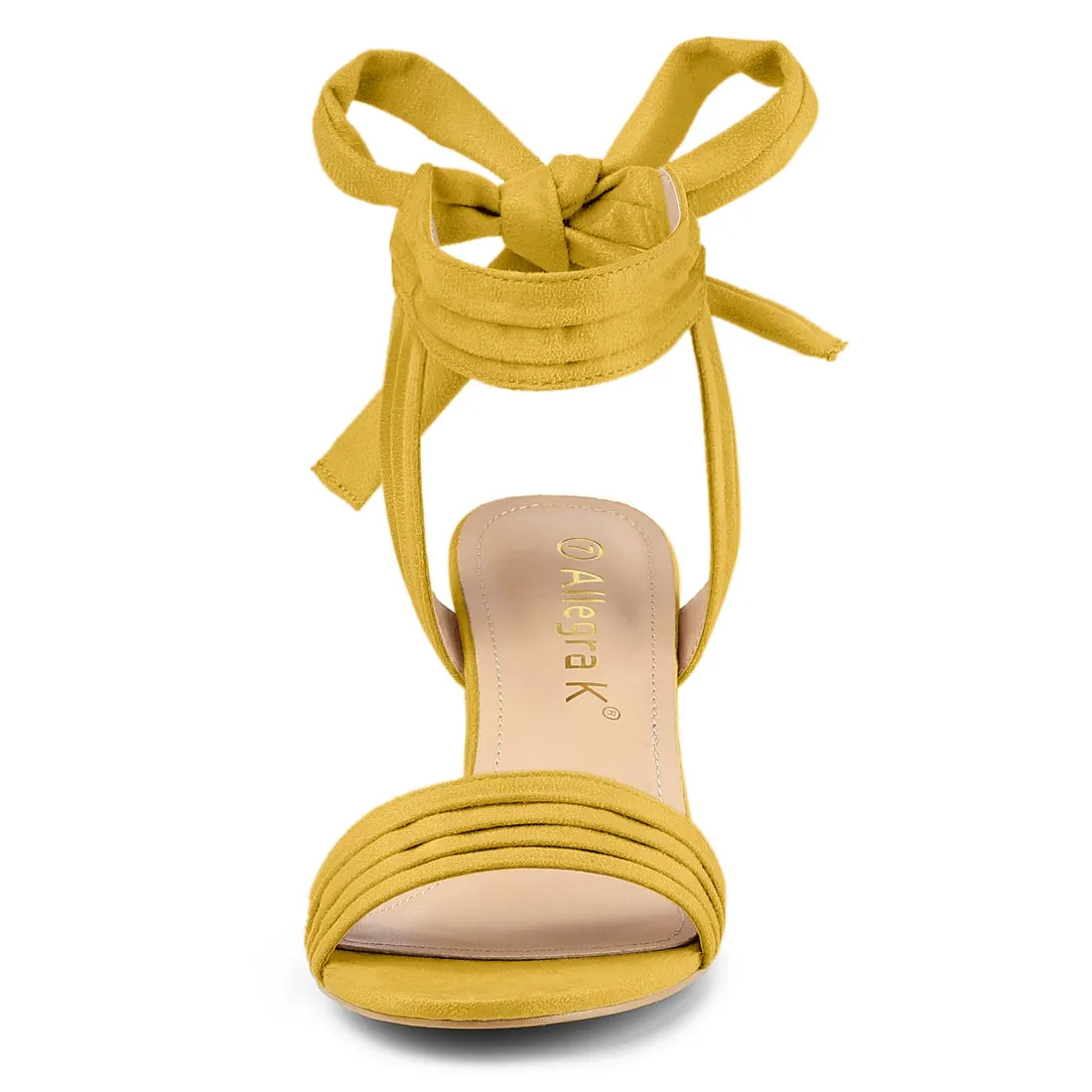 Faux Suede Open Toe Ankle Tie Back Block Heel Sandals