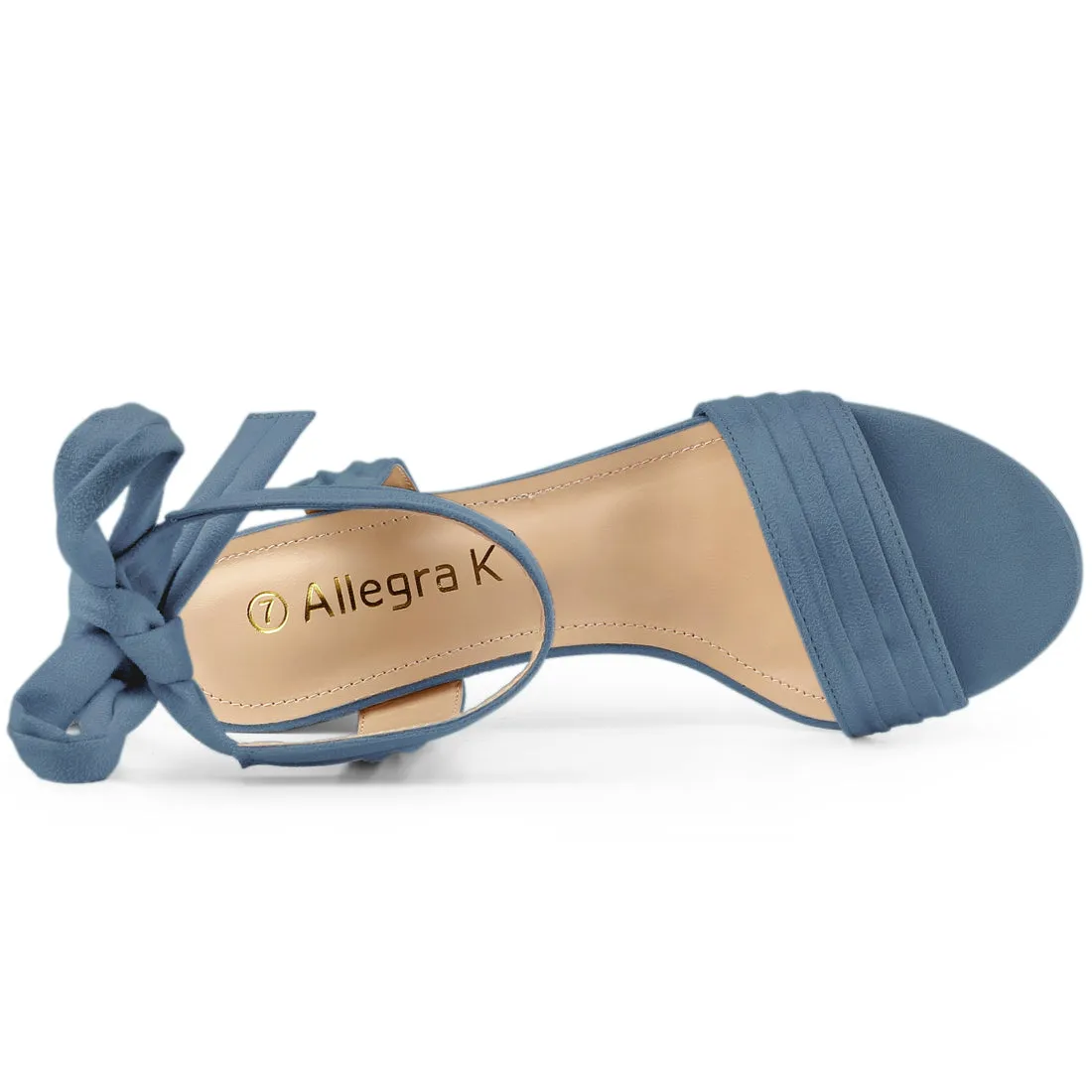Faux Suede Open Toe Ankle Tie Back Block Heel Sandals