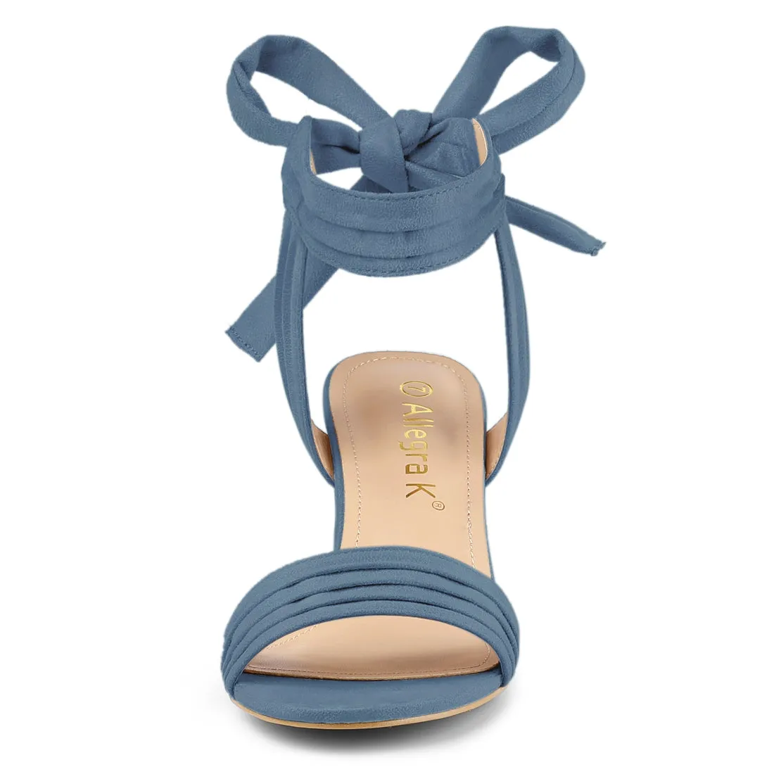 Faux Suede Open Toe Ankle Tie Back Block Heel Sandals