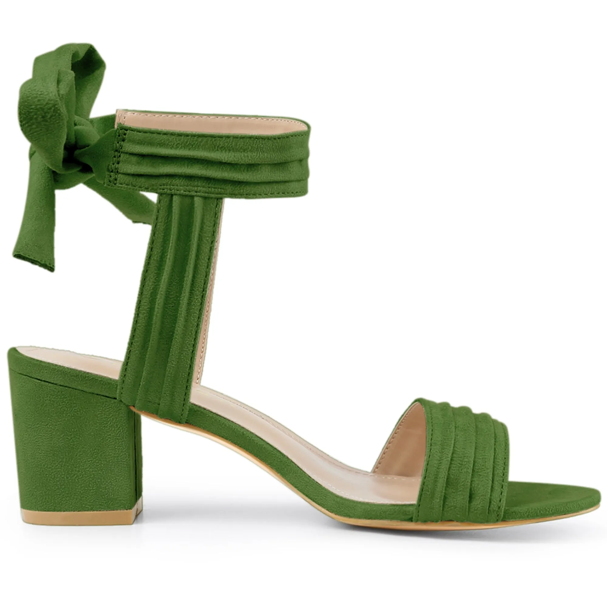Faux Suede Open Toe Ankle Tie Back Block Heel Sandals