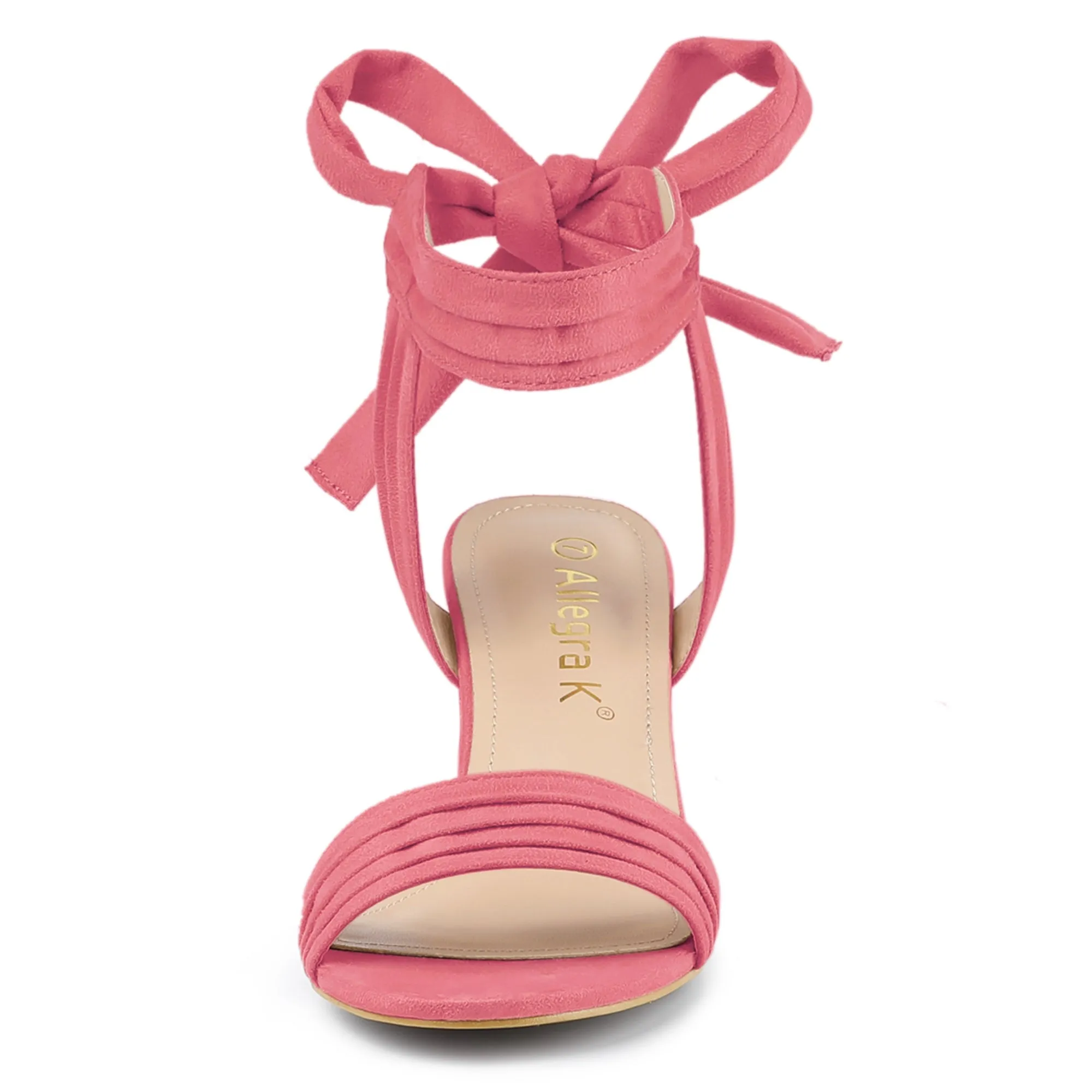 Faux Suede Open Toe Ankle Tie Back Block Heel Sandals