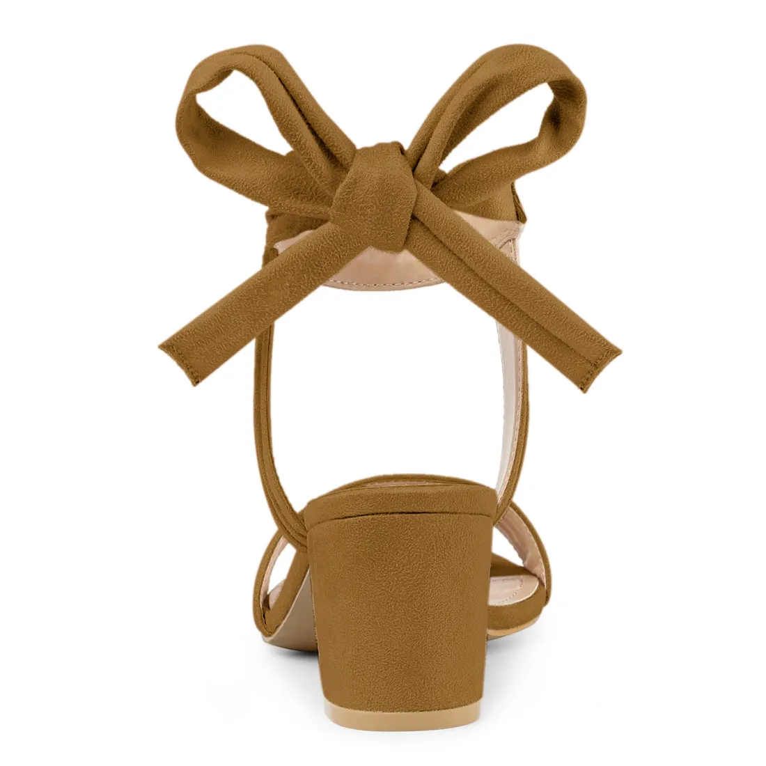 Faux Suede Open Toe Ankle Tie Back Block Heel Sandals