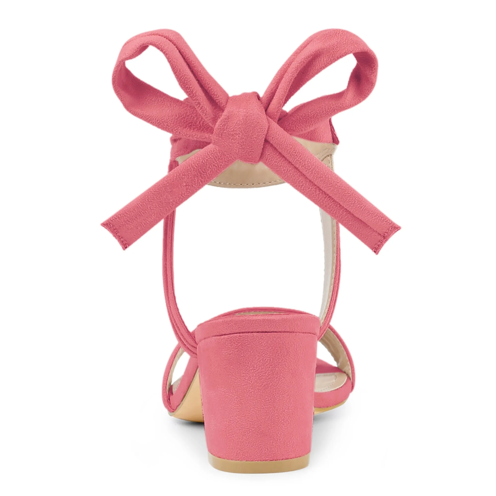 Faux Suede Open Toe Ankle Tie Back Block Heel Sandals