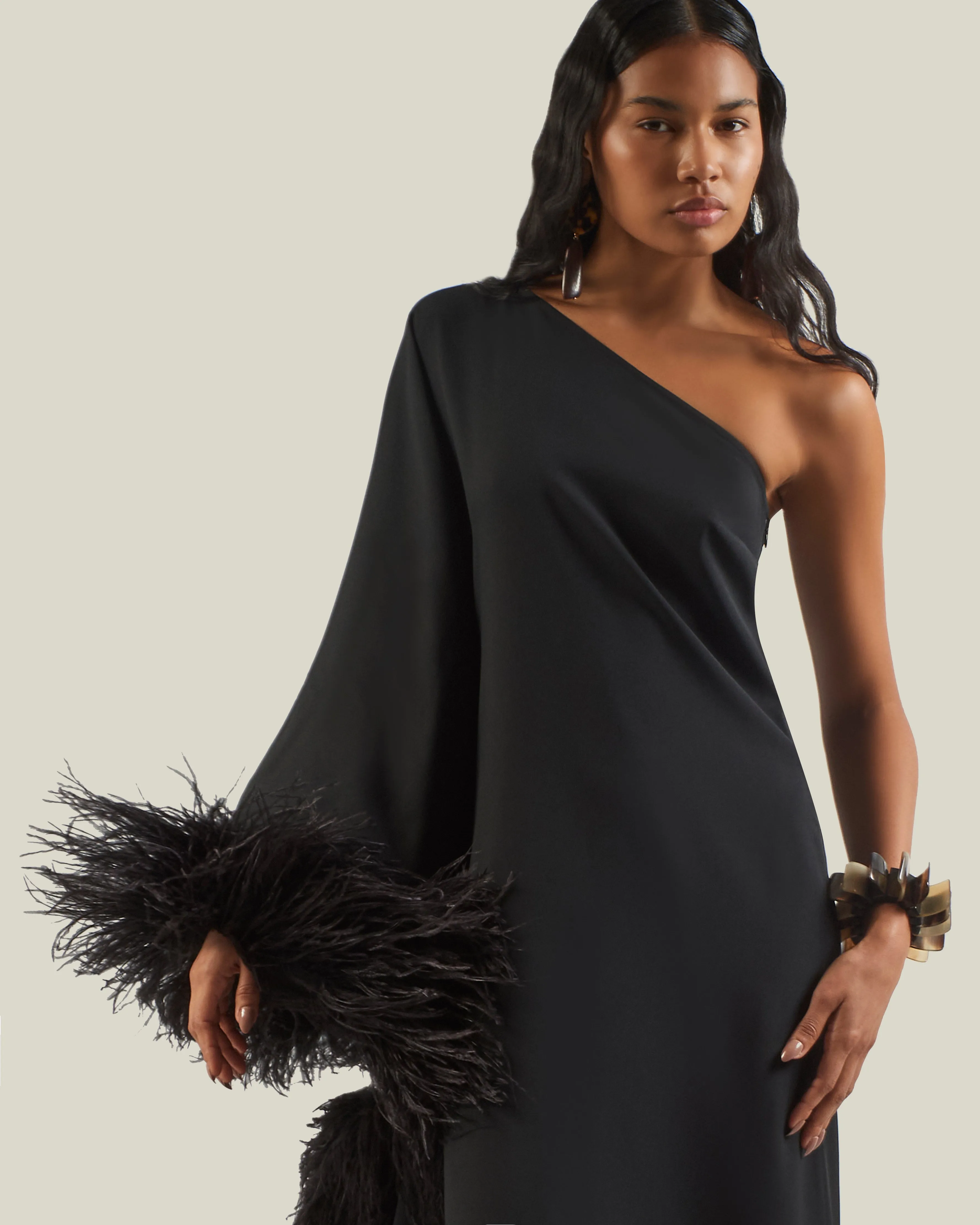 Feathered Ubud Dress in Black