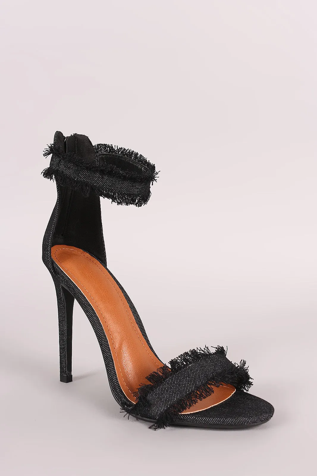 Frayed Denim Open Toe Stiletto Heel