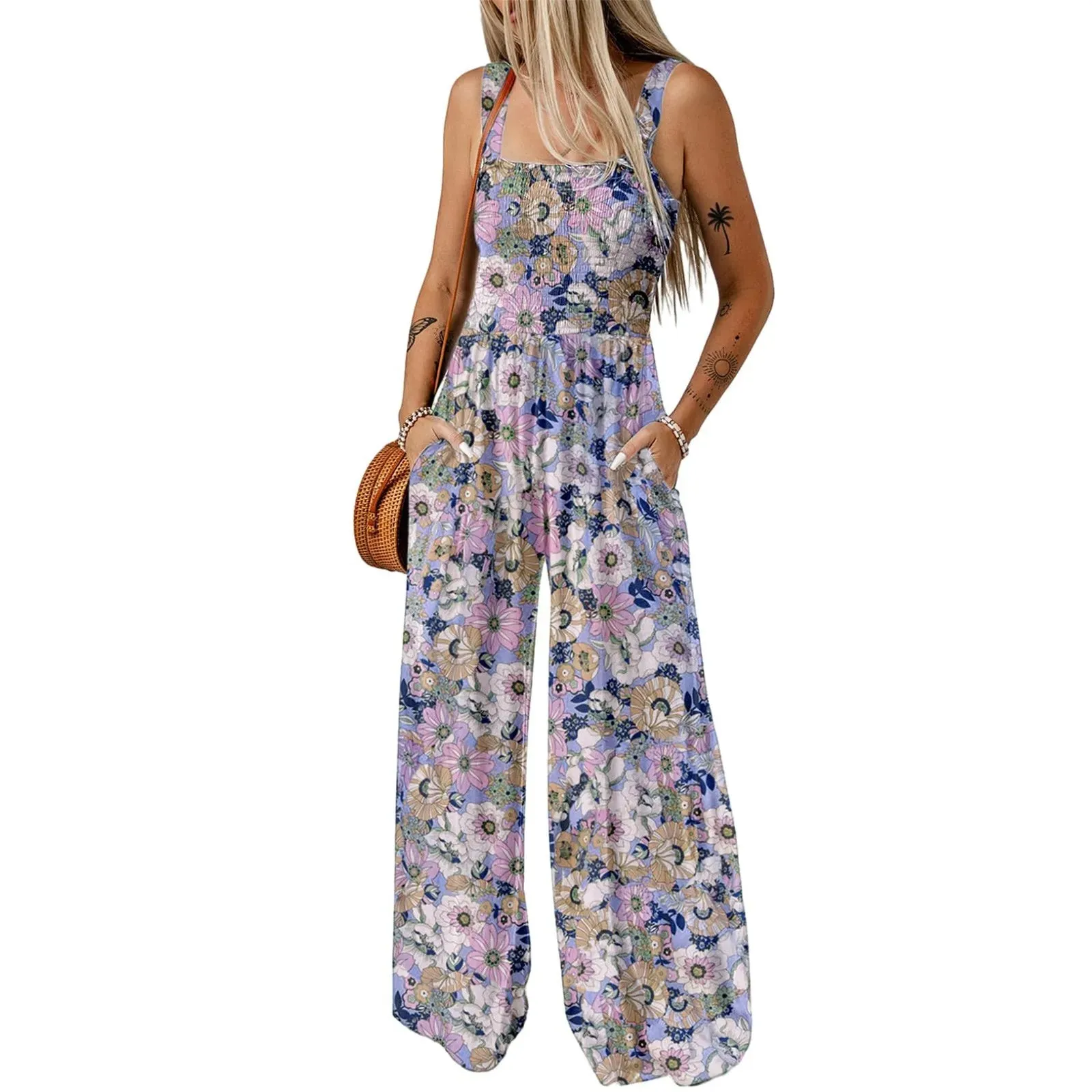 Full Length Sleeveless Boho Wide Leg Rompers
