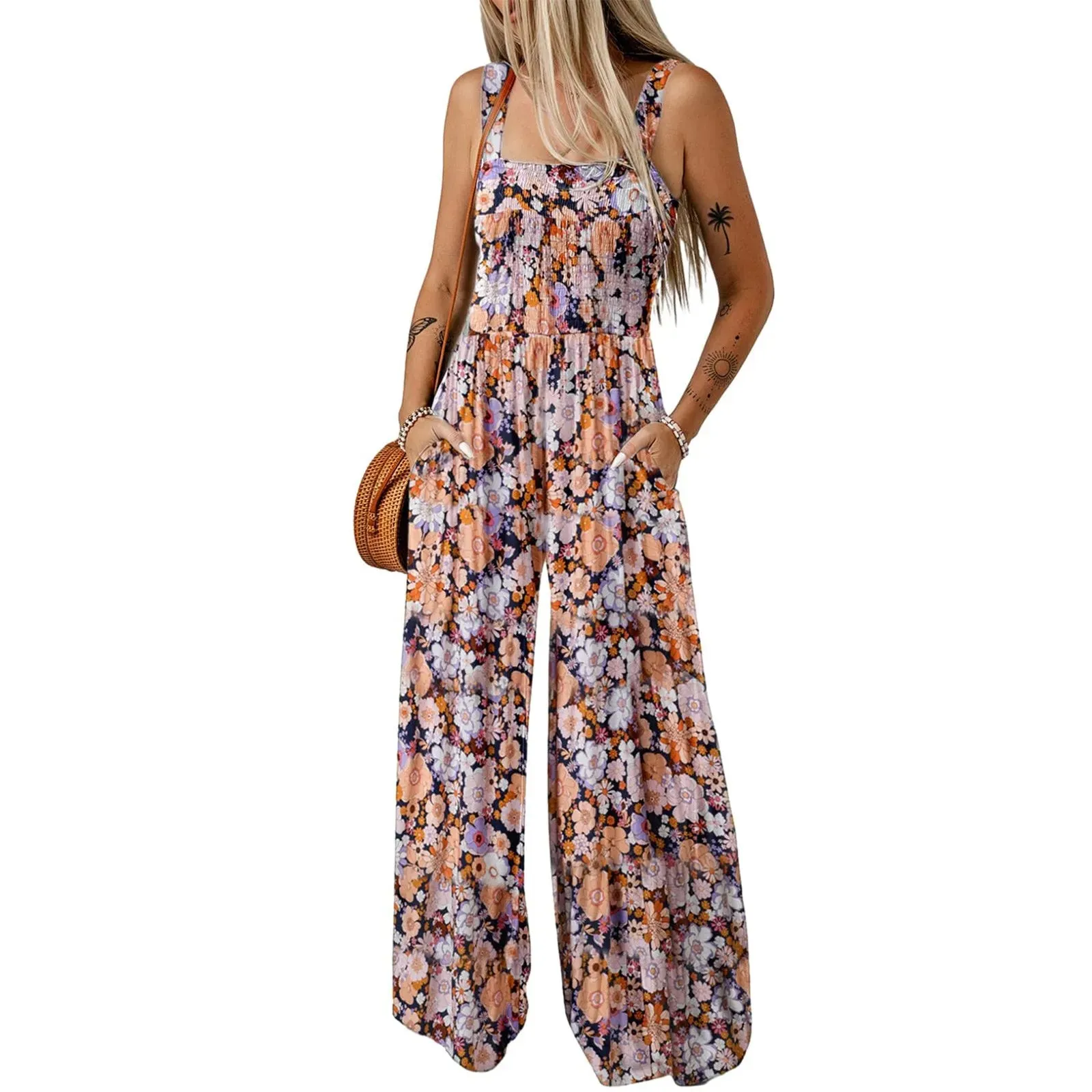 Full Length Sleeveless Boho Wide Leg Rompers