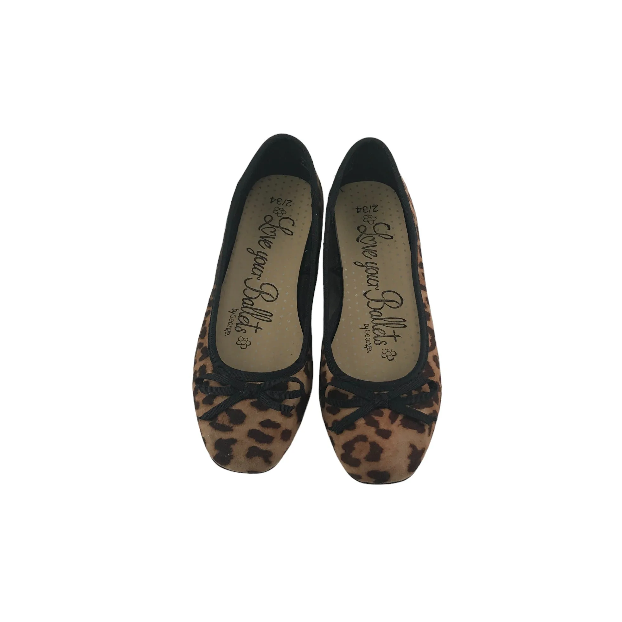 George Ballerinas Shoe Size 2 Brown Leopard Print Flat Pumps