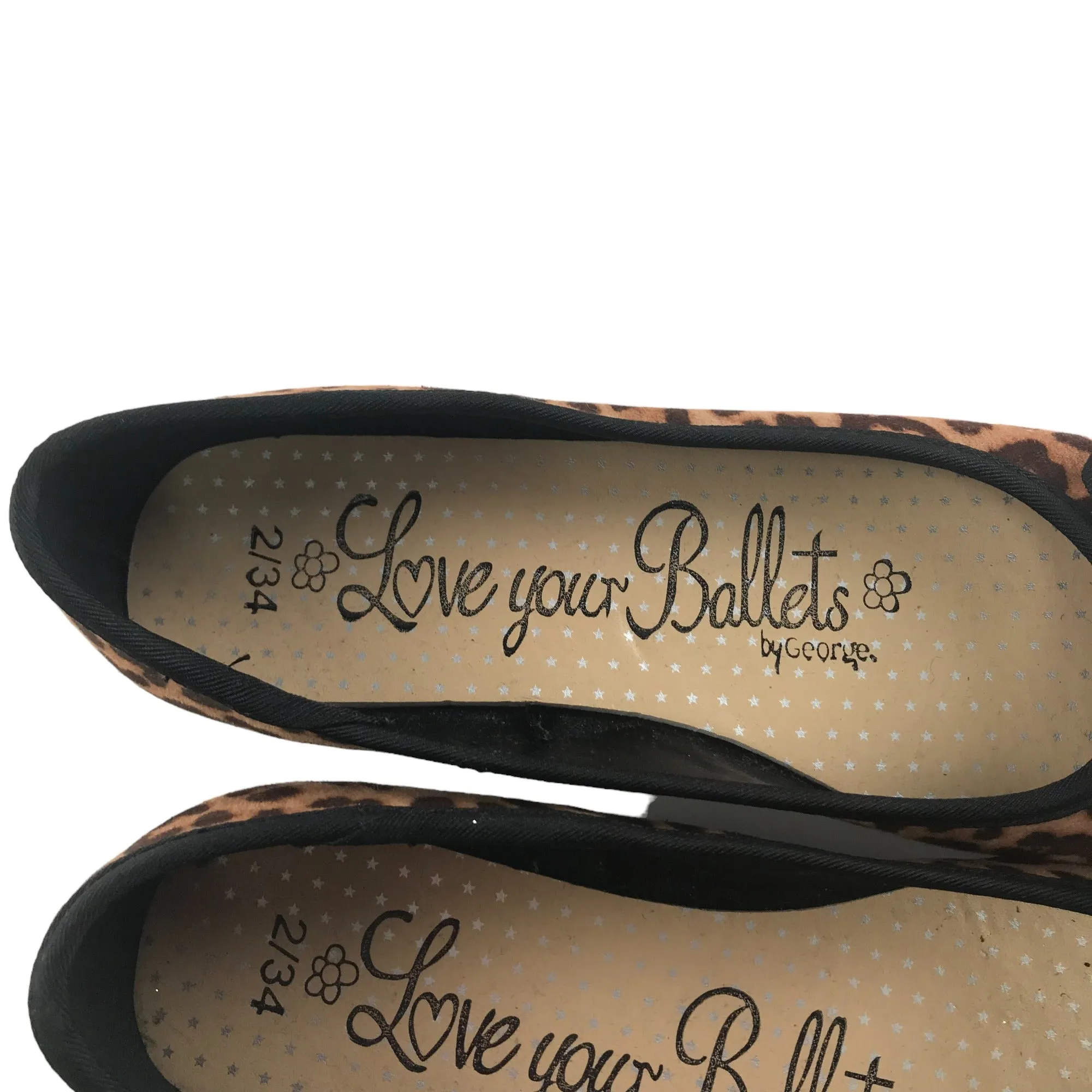 George Ballerinas Shoe Size 2 Brown Leopard Print Flat Pumps