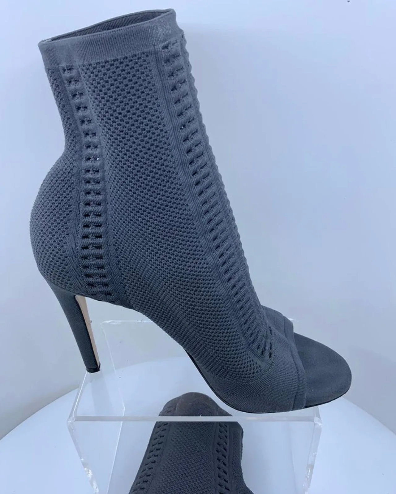 GIANVITO ROSSI KNIT FABRIC OPEN TOE ANKLE SOCK BOOTS
