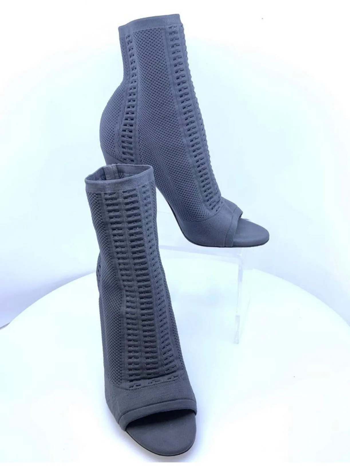 GIANVITO ROSSI KNIT FABRIC OPEN TOE ANKLE SOCK BOOTS