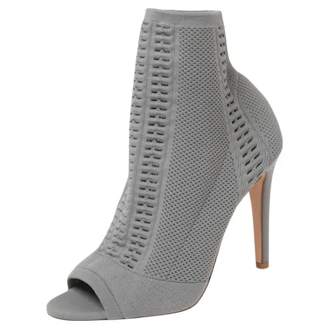GIANVITO ROSSI KNIT FABRIC OPEN TOE ANKLE SOCK BOOTS