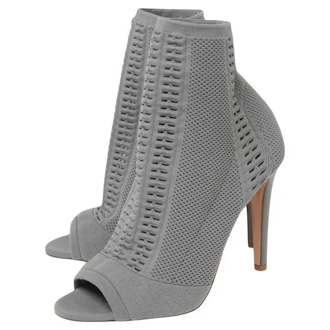 GIANVITO ROSSI KNIT FABRIC OPEN TOE ANKLE SOCK BOOTS