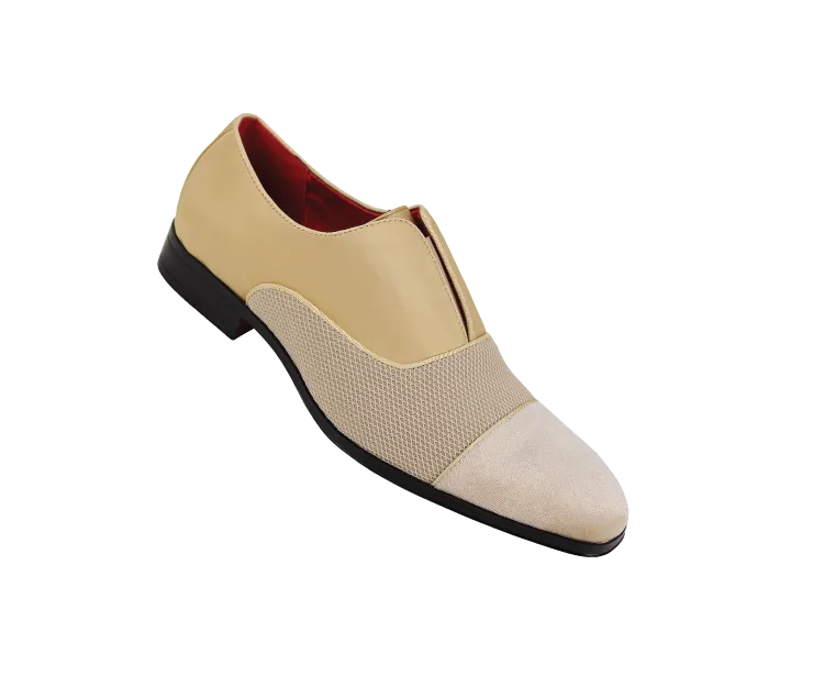 Men's Tan Gold Velvet Fashion Design Loafer Tuxedo and Prom Dress Shoes