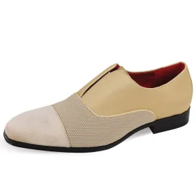 Men's Tan Gold Velvet Fashion Design Loafer Tuxedo and Prom Dress Shoes