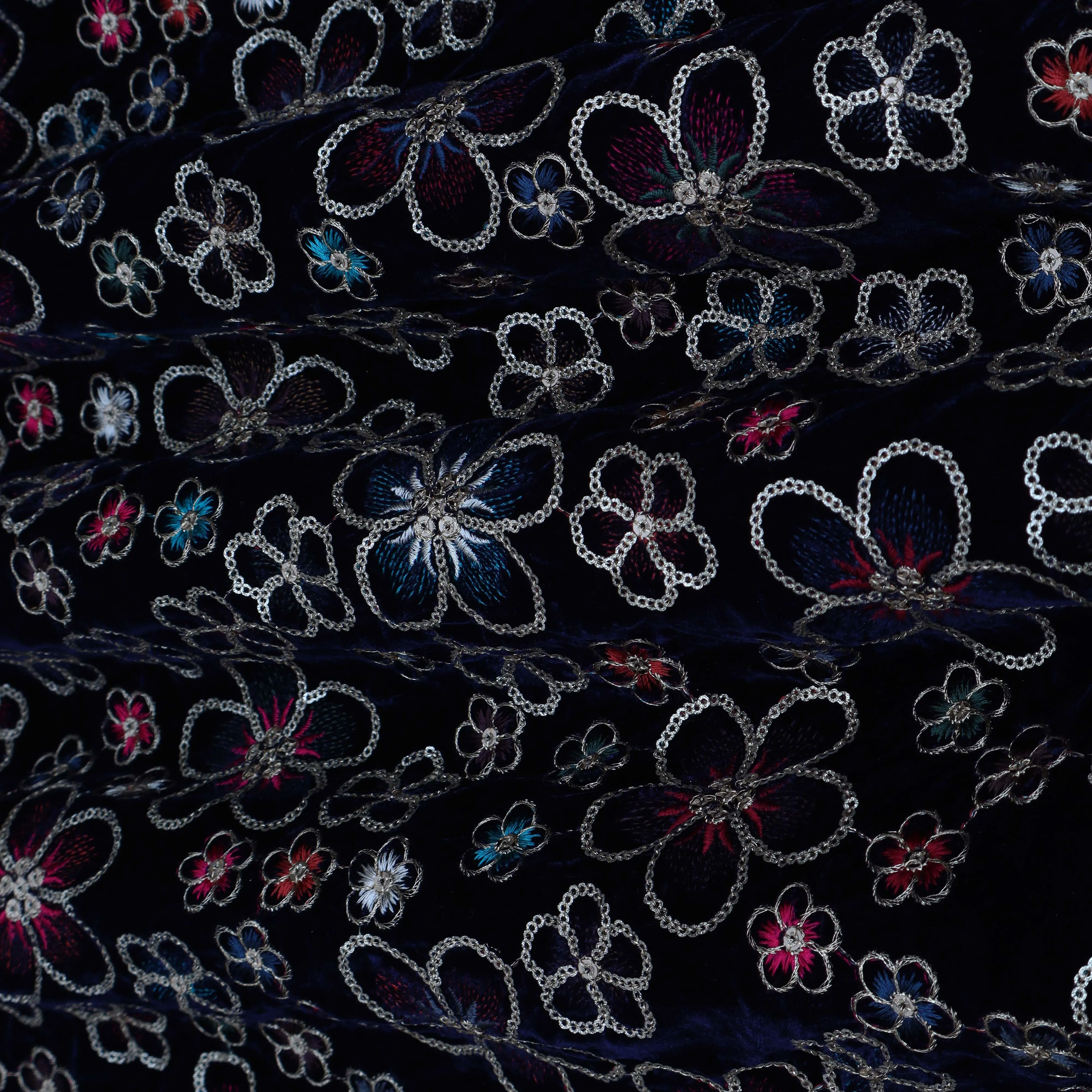 Multi-Color Velvet Embroidery Fabric