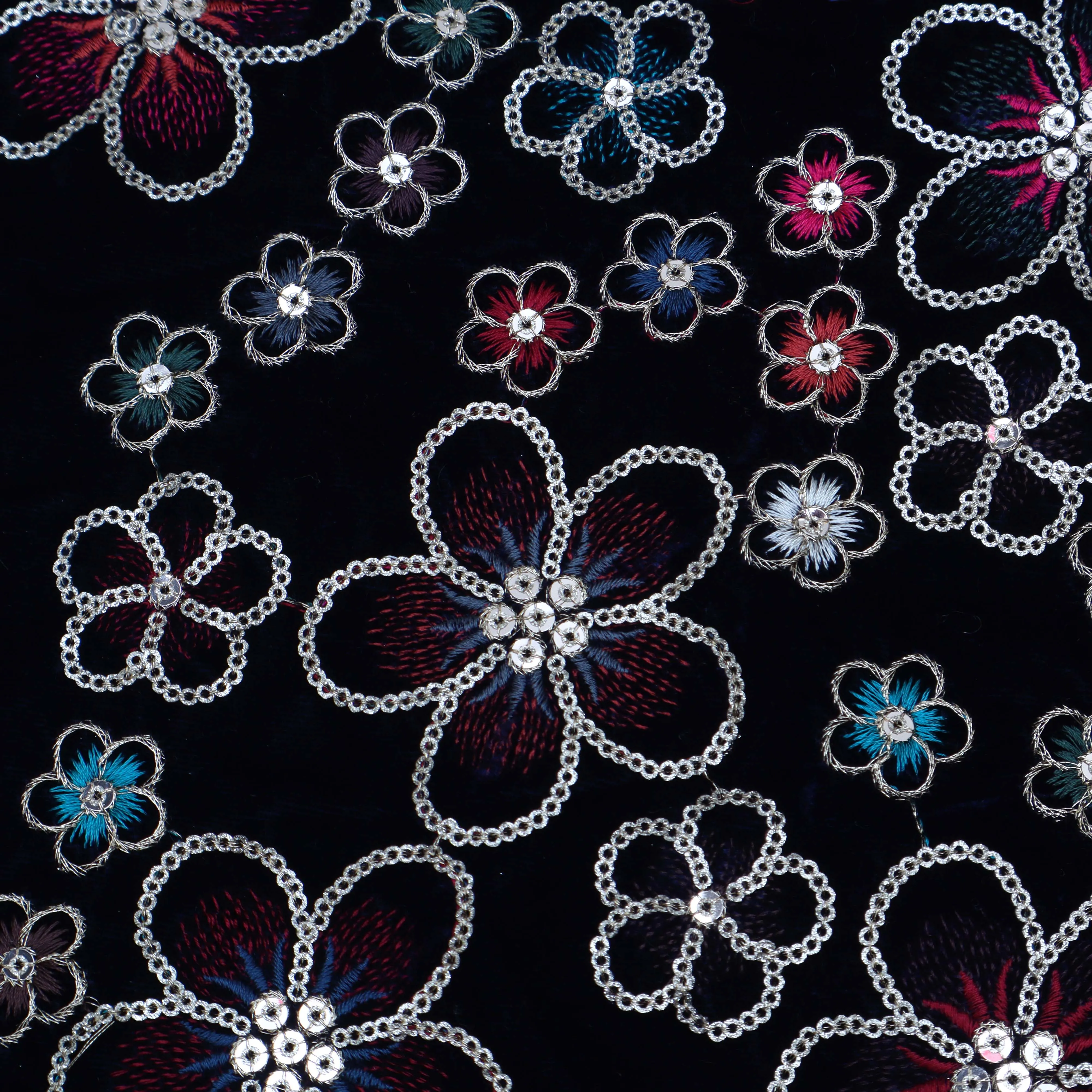 Multi-Color Velvet Embroidery Fabric