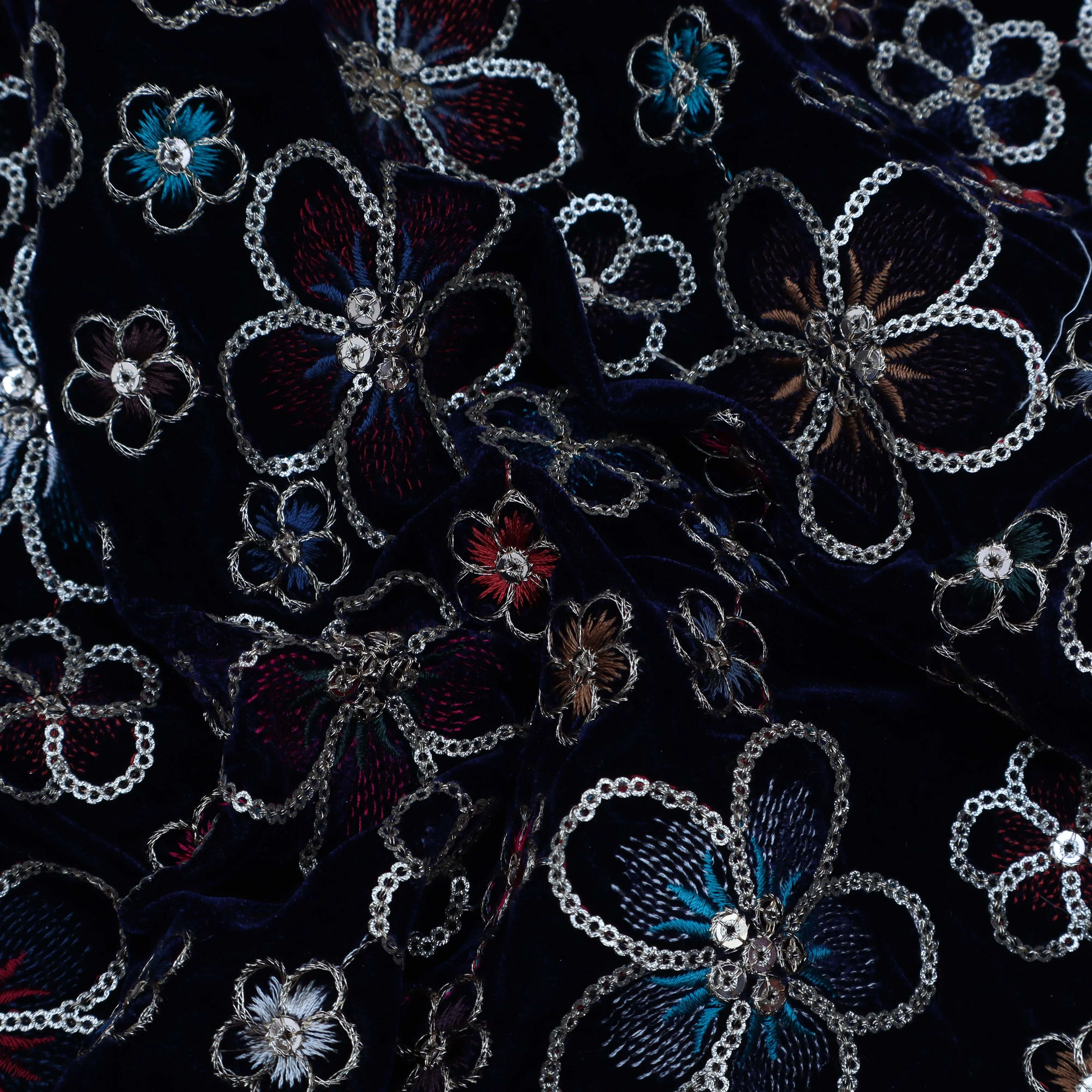 Multi-Color Velvet Embroidery Fabric