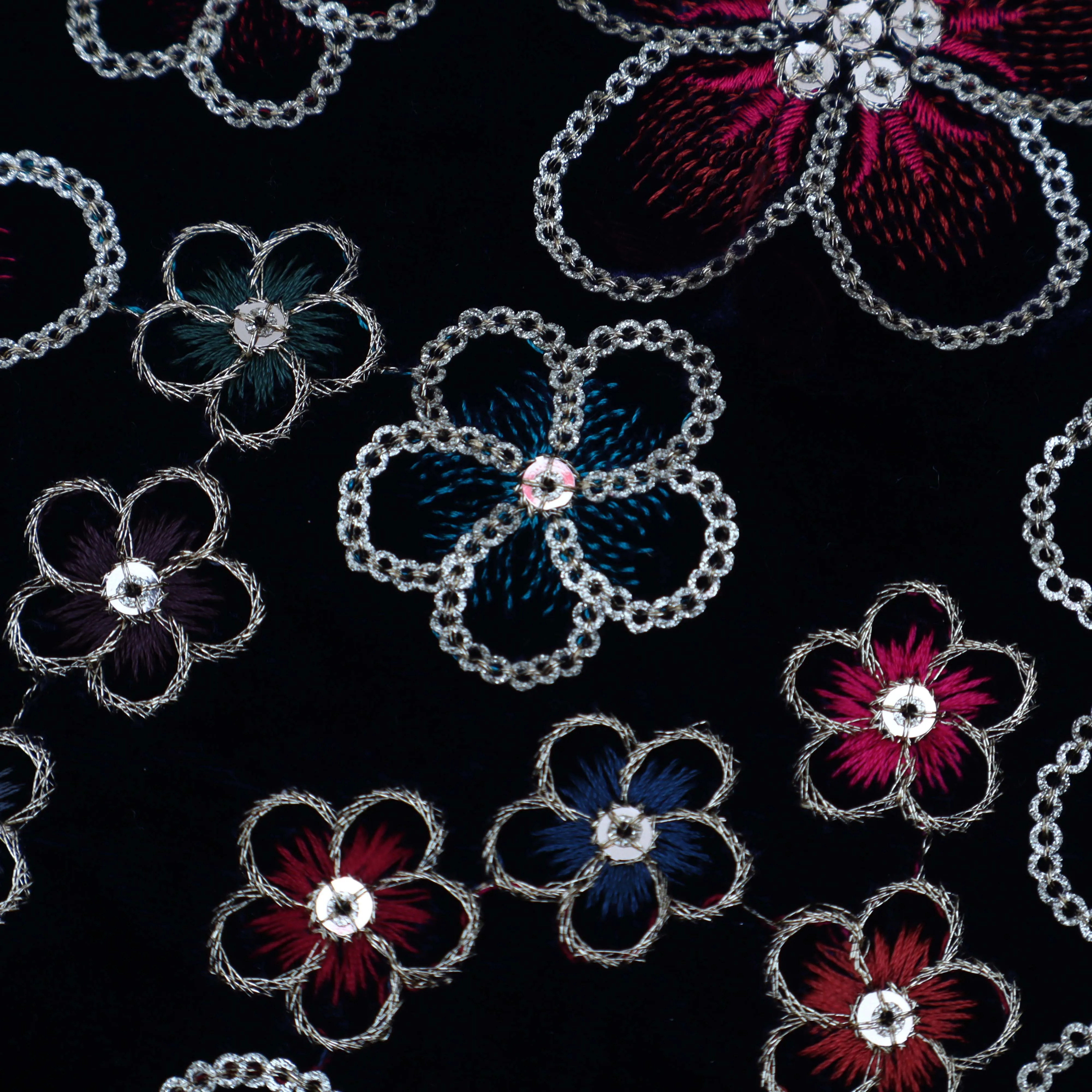 Multi-Color Velvet Embroidery Fabric