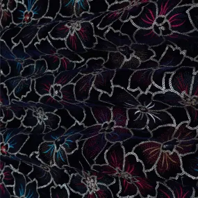 NAVY BLUE Color Velvet Embroidery Fabric