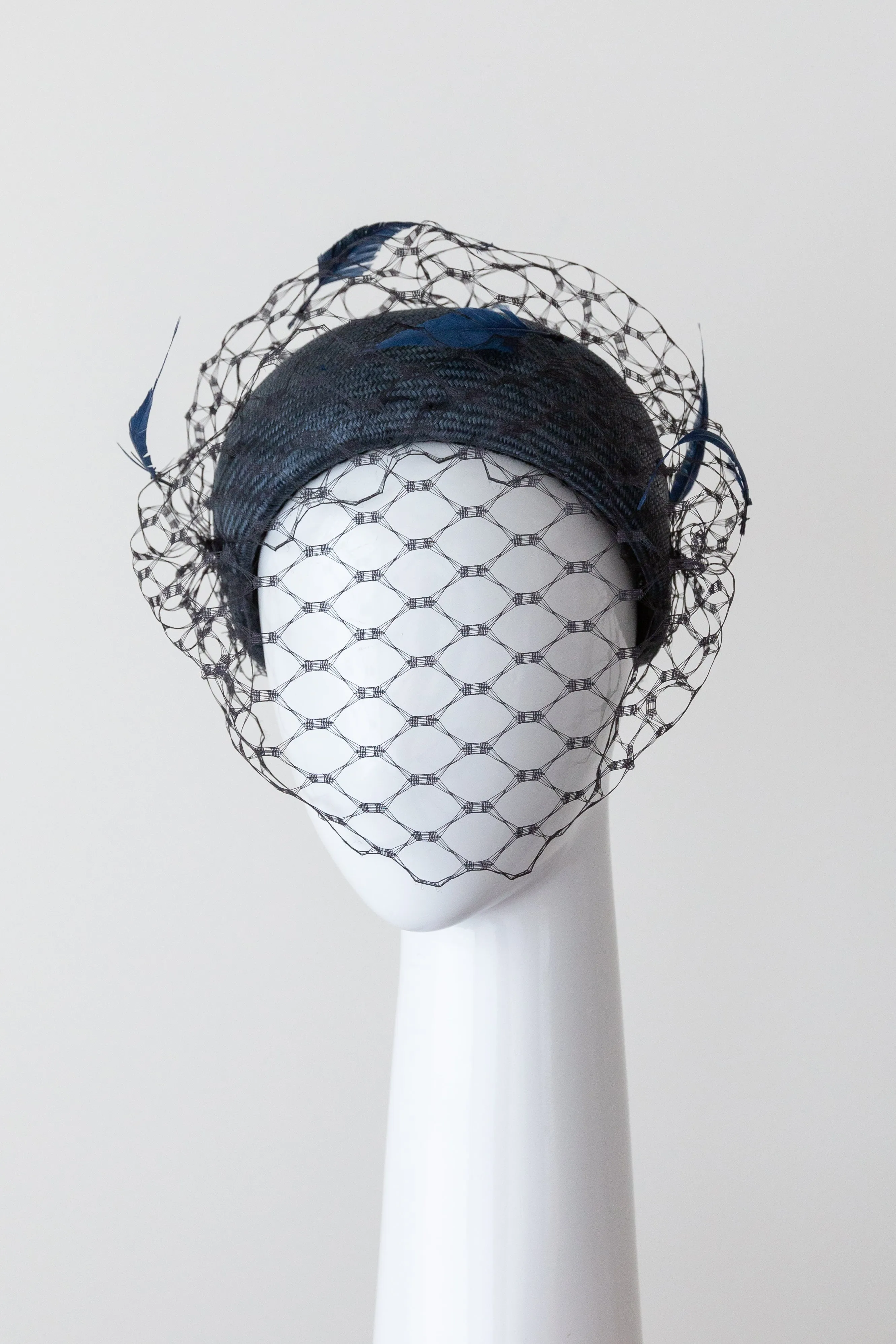 Navy Pillbox with Feathered Veiling