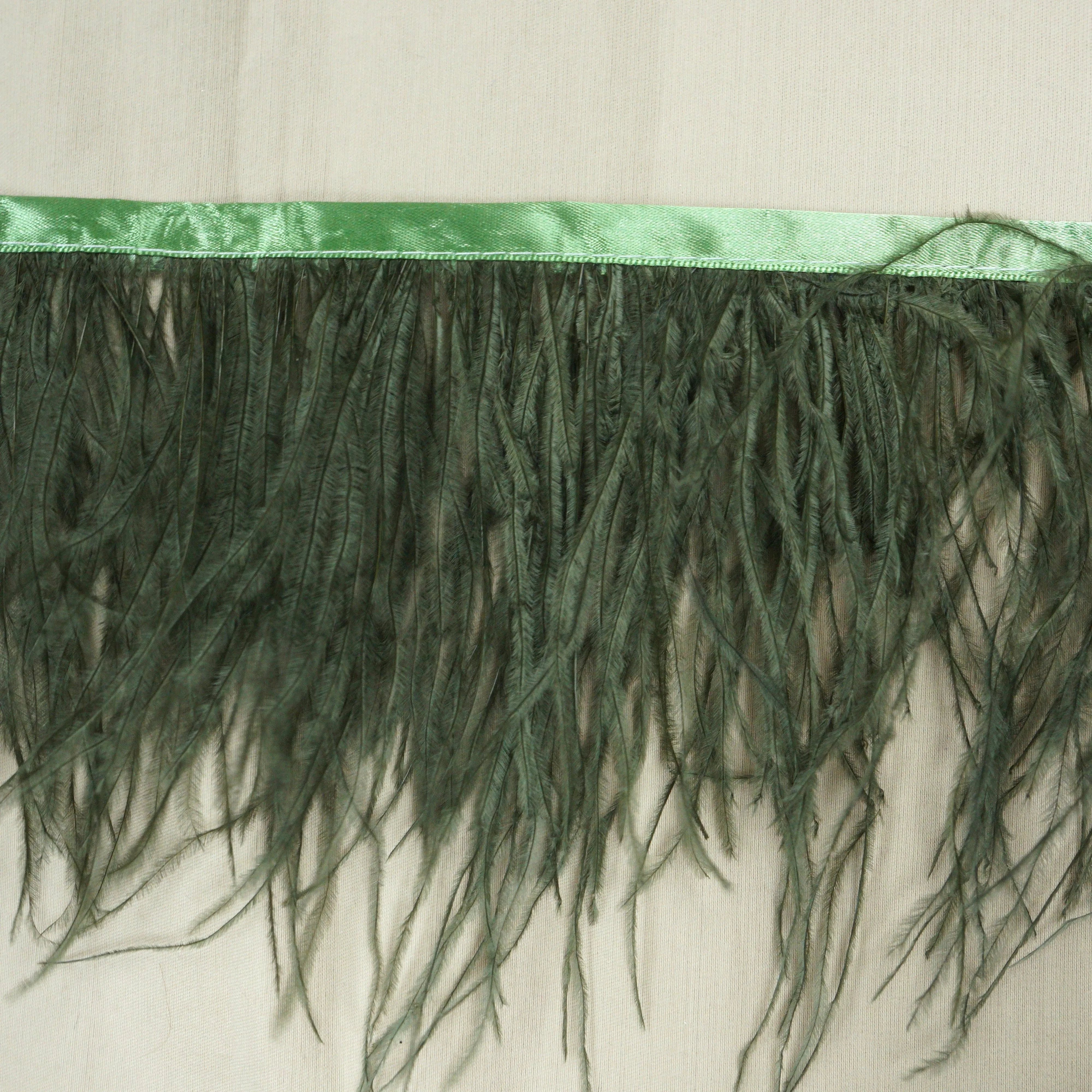 Olive Green Ostrich Feather Trim 2 PLY