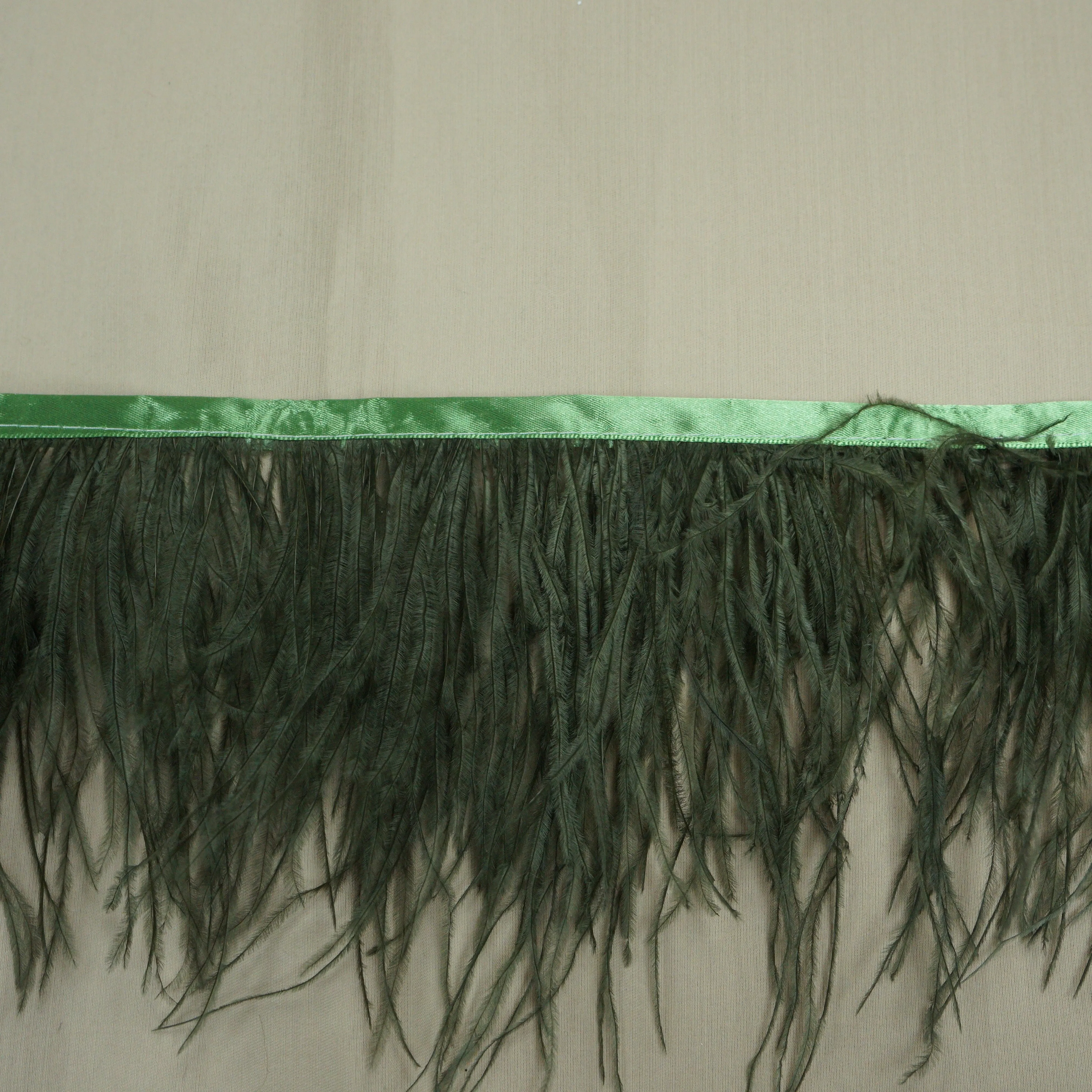 Olive Green Ostrich Feather Trim 2 PLY