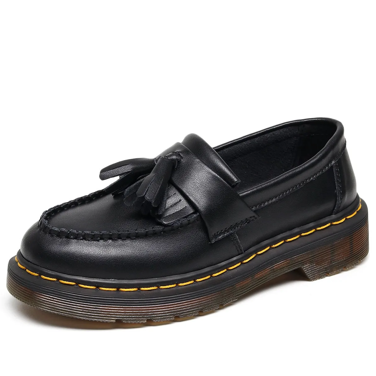PEOPLETERRITORY Aberdeen fringed loafers women's leather low-top small leather shoes soft leather British style fashion student round head casual shoes