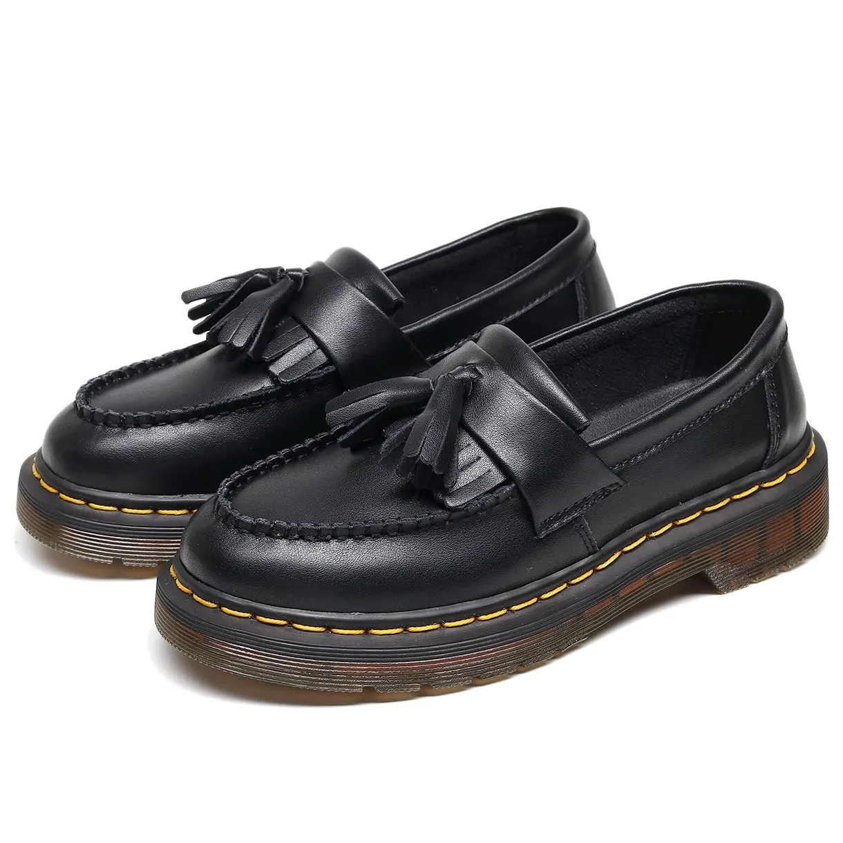 PEOPLETERRITORY Aberdeen fringed loafers women's leather low-top small leather shoes soft leather British style fashion student round head casual shoes