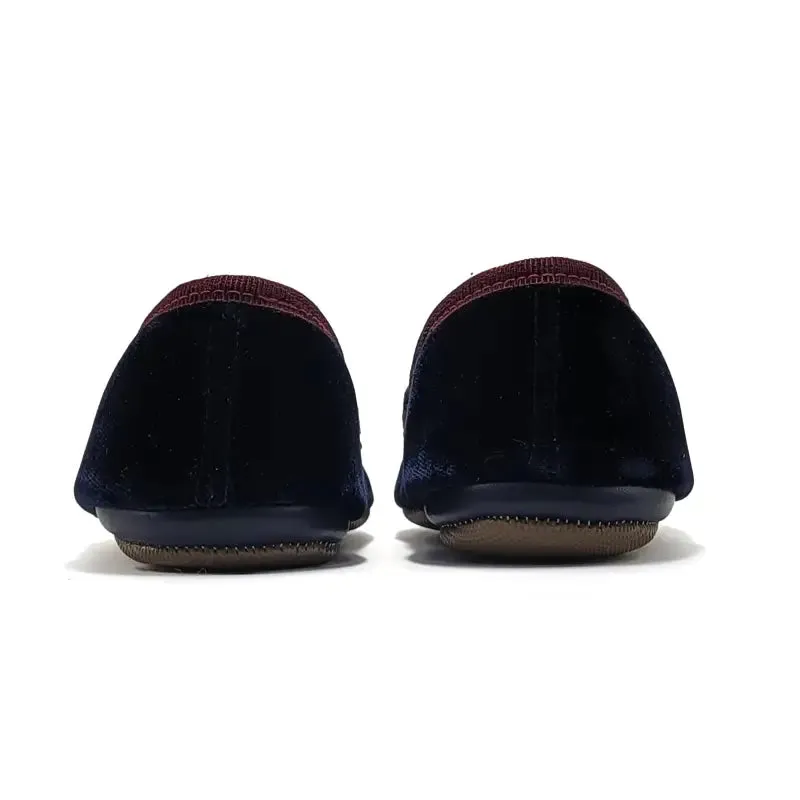Pepe' Navy Velvet Burgundy Trimmed Soft Smoking Slip On 280