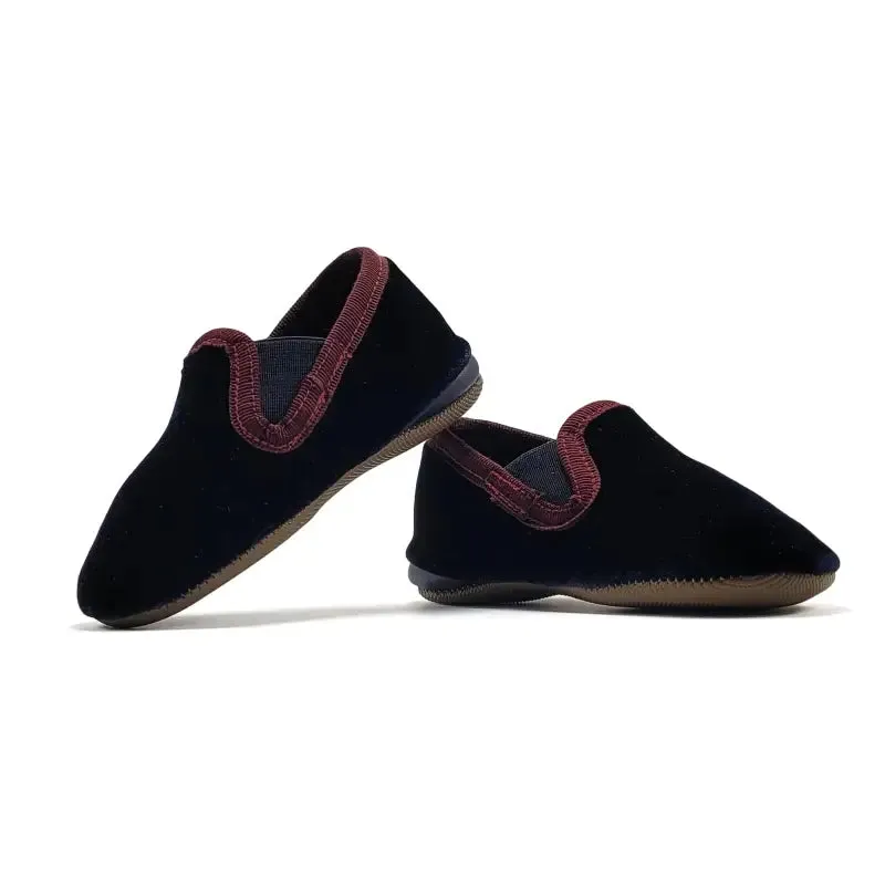 Pepe' Navy Velvet Burgundy Trimmed Soft Smoking Slip On 280