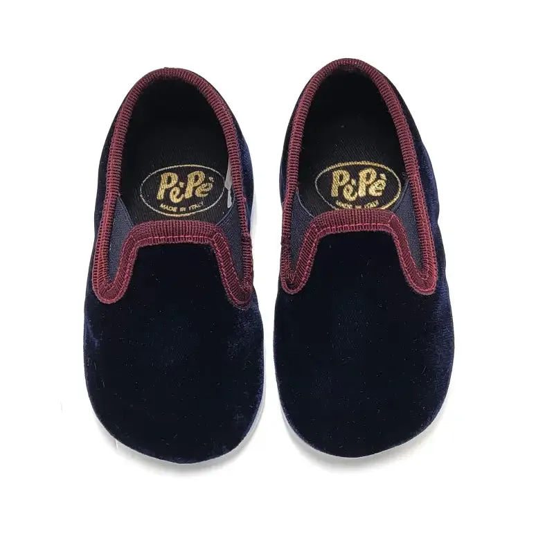 Pepe' Navy Velvet Burgundy Trimmed Soft Smoking Slip On 280