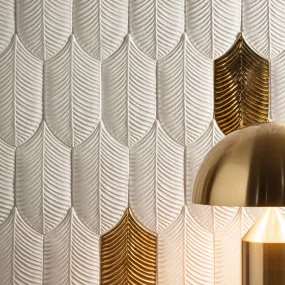 Plume White Feather Ceramic Tile