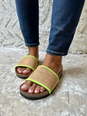 Raffia X Neon Green Slides