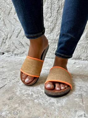 Raffia X Neon Orange Slides
