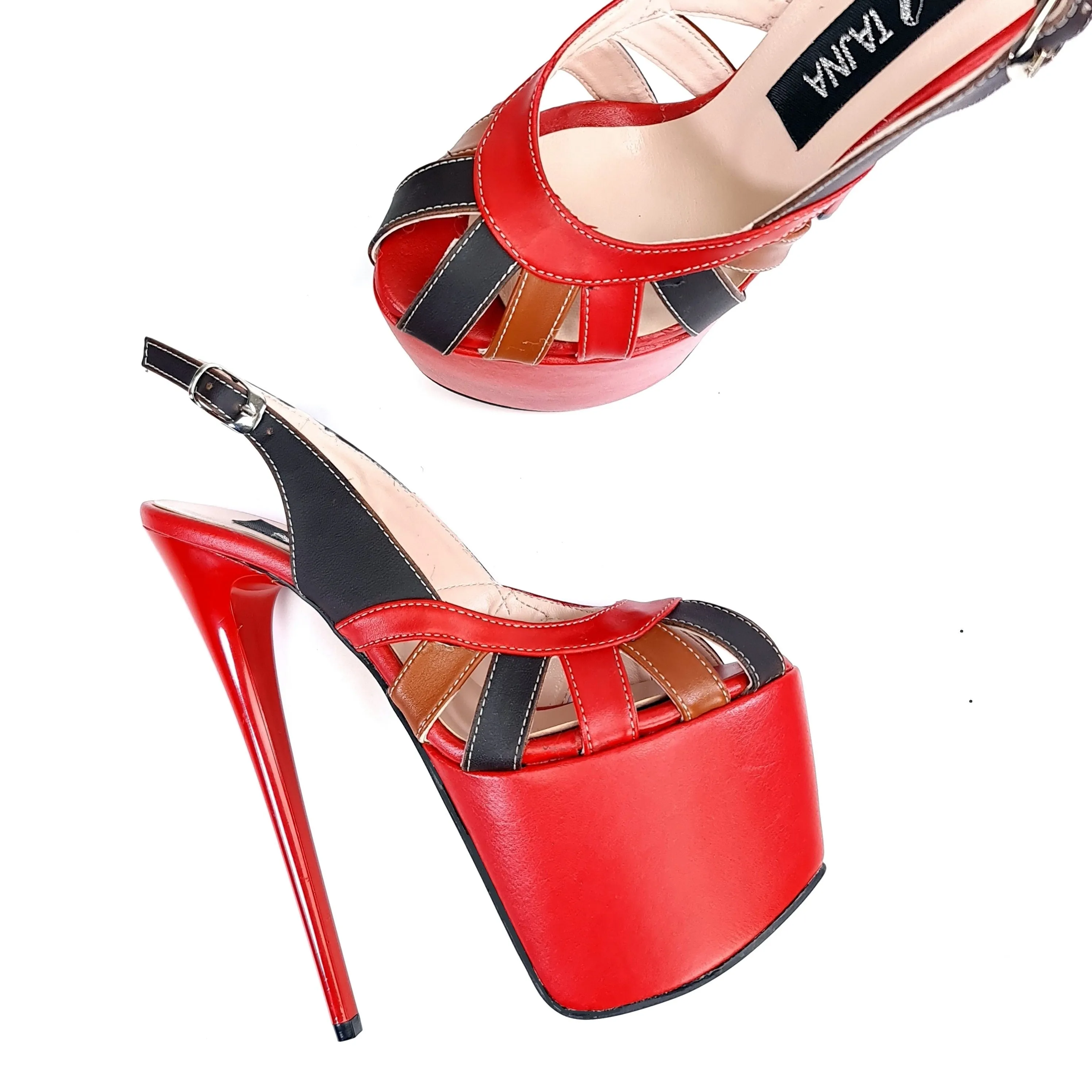 Retro Straps Red Sling Back High Heels