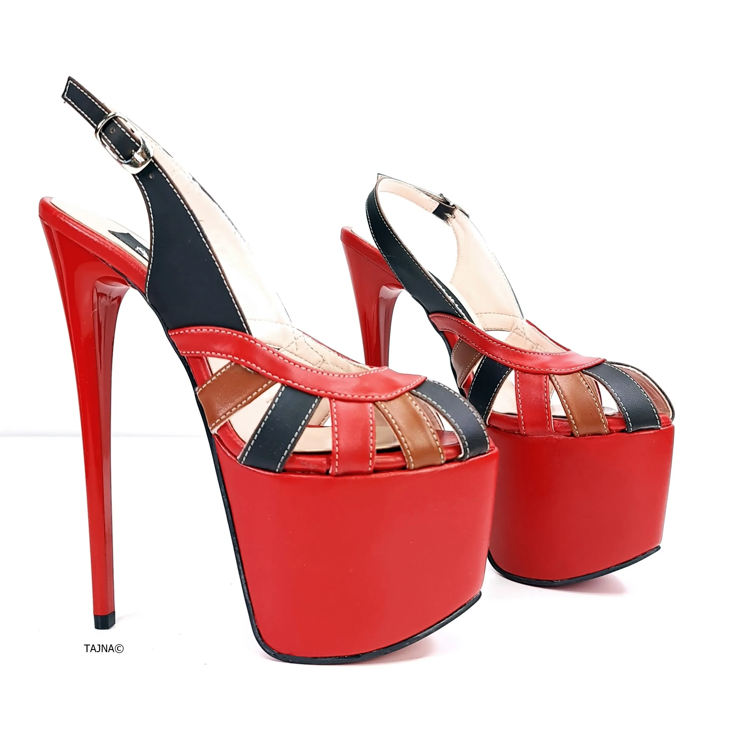 Retro Straps Red Sling Back High Heels