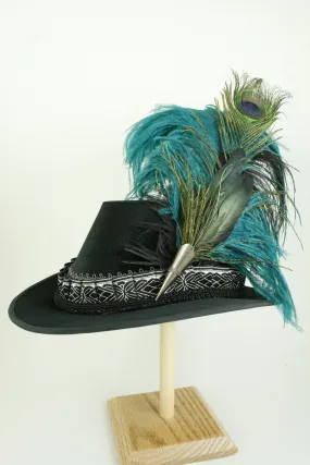 Tall Hat - Black / Pleated Silver Smooth Velvet
