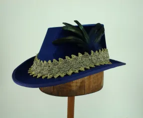 Tall Hat - Blue / Gold Smooth Velvet