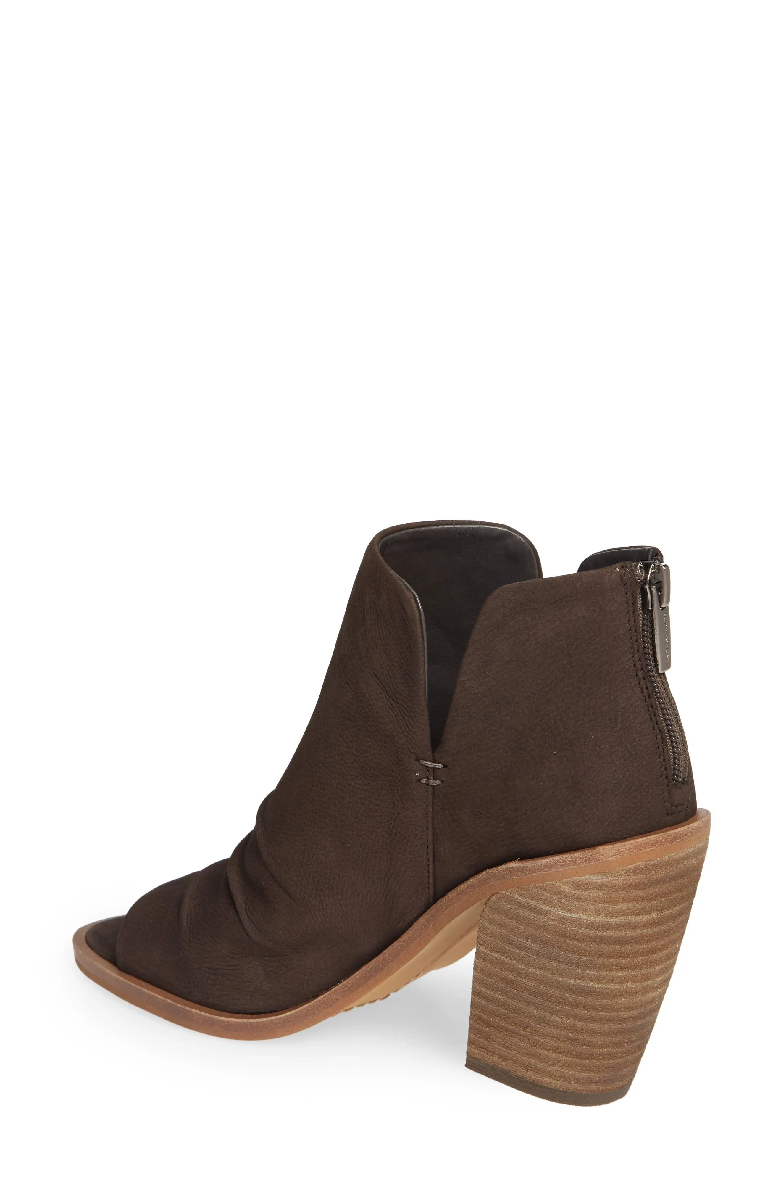Vince Camuto Kreesi Dark Slate Peep Toe Stacked Zipper Mid Block Heel Boots