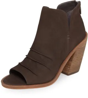 Vince Camuto Kreesi Dark Slate Peep Toe Stacked Zipper Mid Block Heel Boots