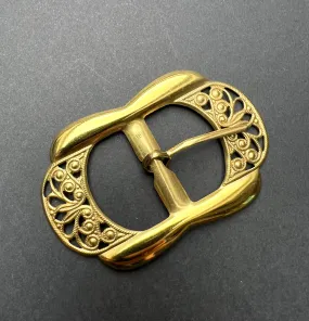 Vintage 1940s Italian Ornate Gold Metal Belt Buckle - Old Shop Stock