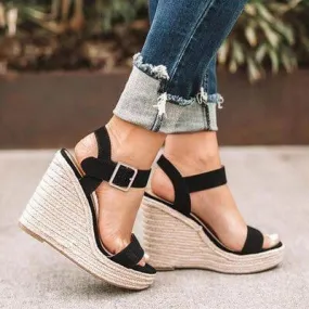 Wedge Leather Platform Buckle Sandals