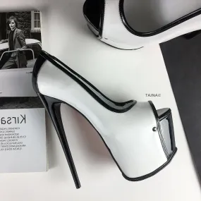 White Black Patent Open Toe Pumps
