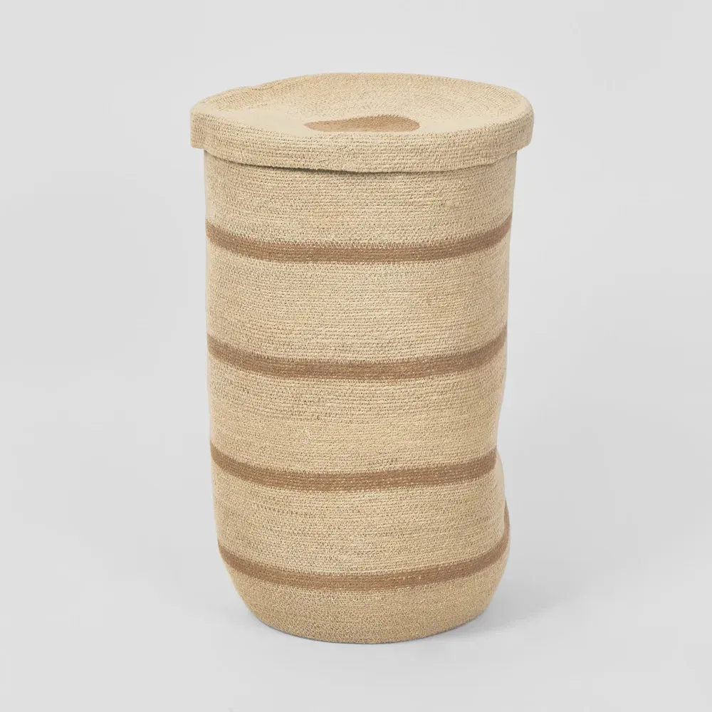 Woven Basket with Stripe and Lid