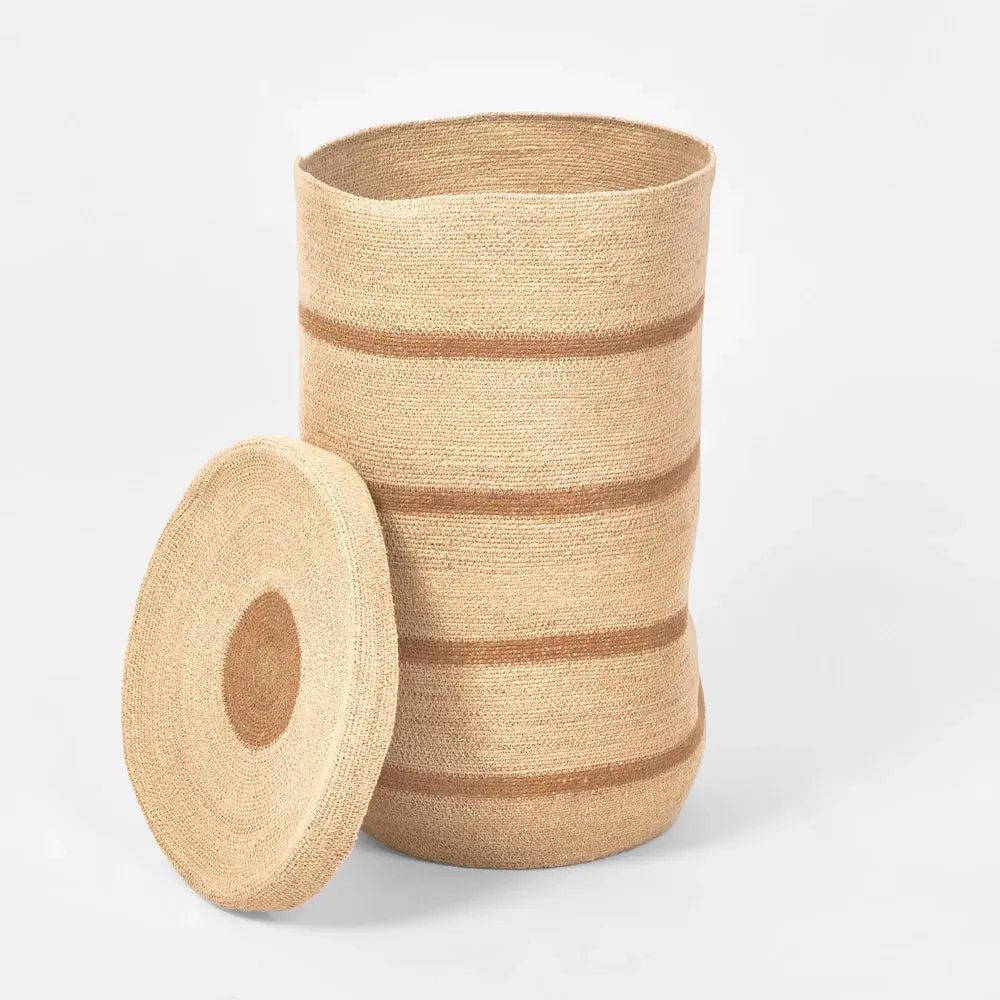 Woven Basket with Stripe and Lid